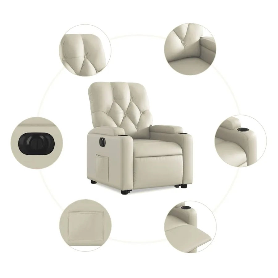 Fauteuil inclinable électrique crème similicuir - 8