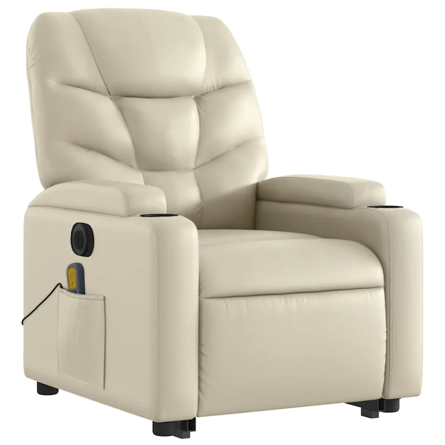 Fauteuil inclinable de massage électrique crème similicuir - 4