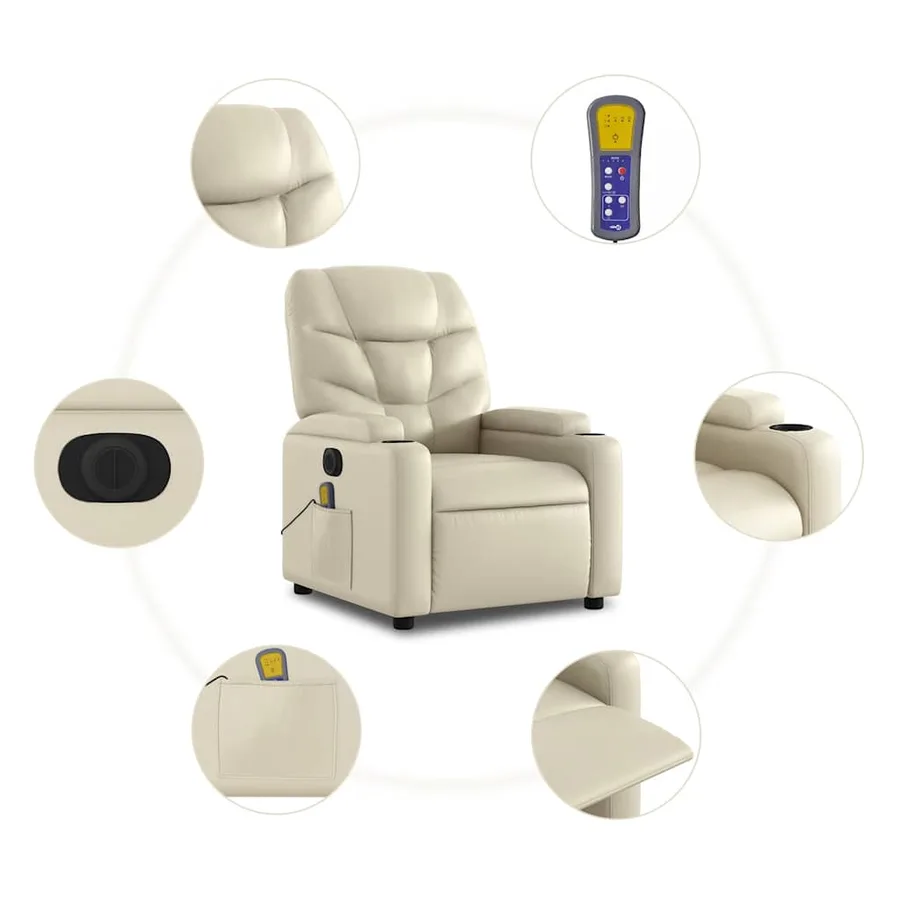 Fauteuil inclinable de massage électrique crème similicuir - 8