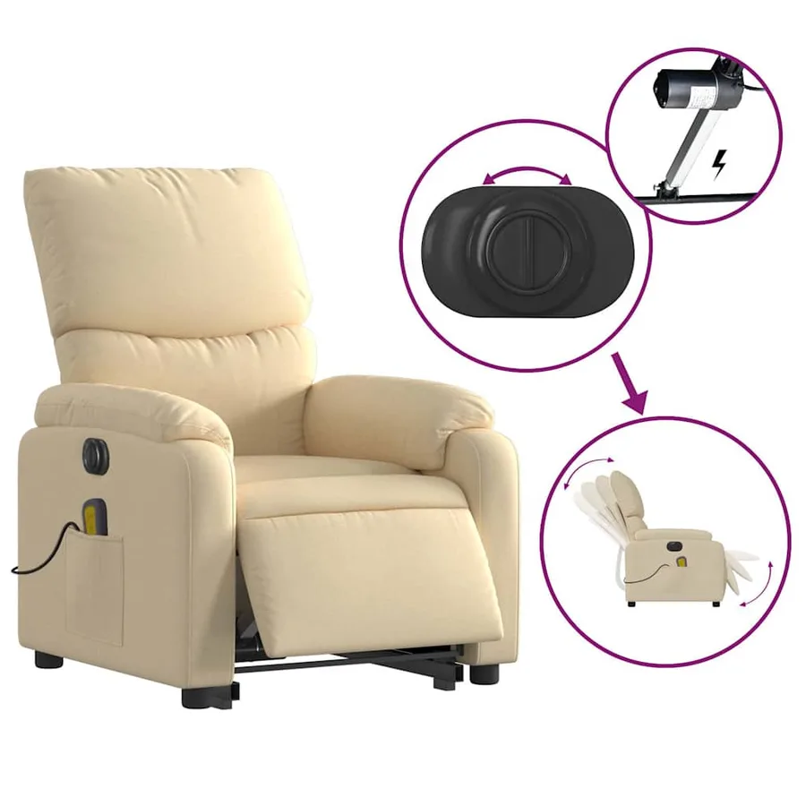 Fauteuil inclinable de massage électrique Crème Tissu - 6