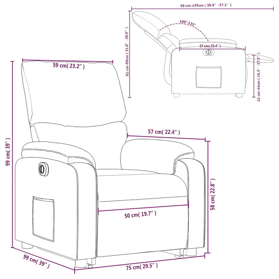Fauteuil inclinable électrique crème tissu - 17