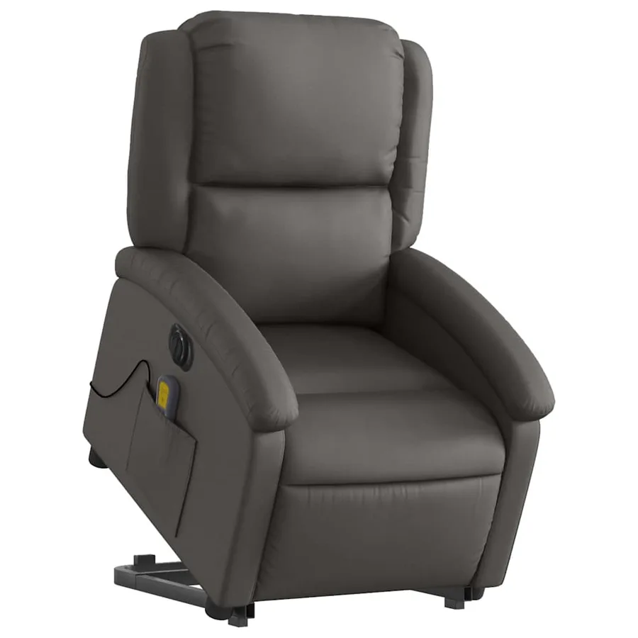 Fauteuil inclinable de massage électrique gris cuir véritable - 3