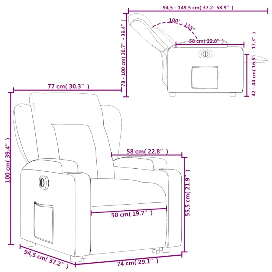 Fauteuil inclinable électrique crème similicuir - 17