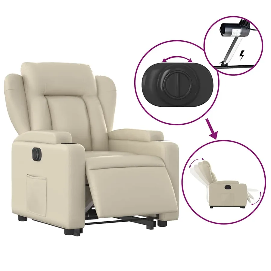 Fauteuil inclinable électrique crème similicuir - 6