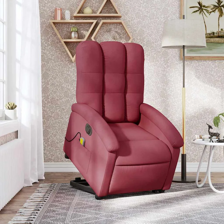 Fauteuil inclinable de massage électrique Rouge bordeaux Tissu - 15