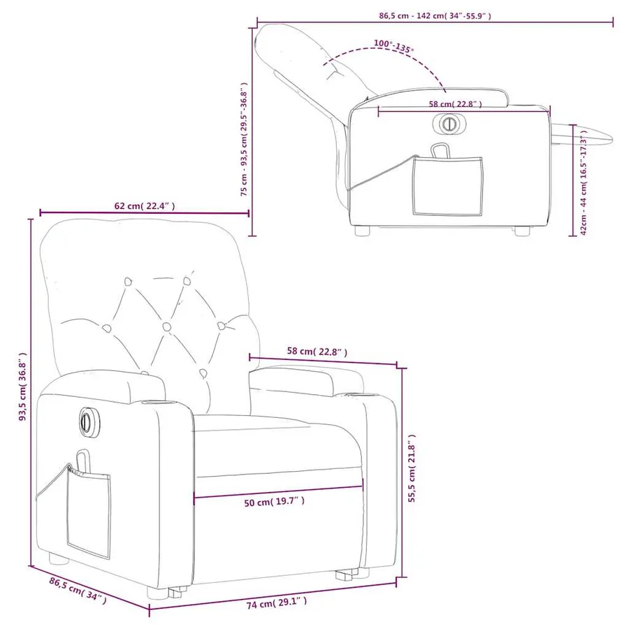 Fauteuil inclinable de massage électrique noir similicuir - 17