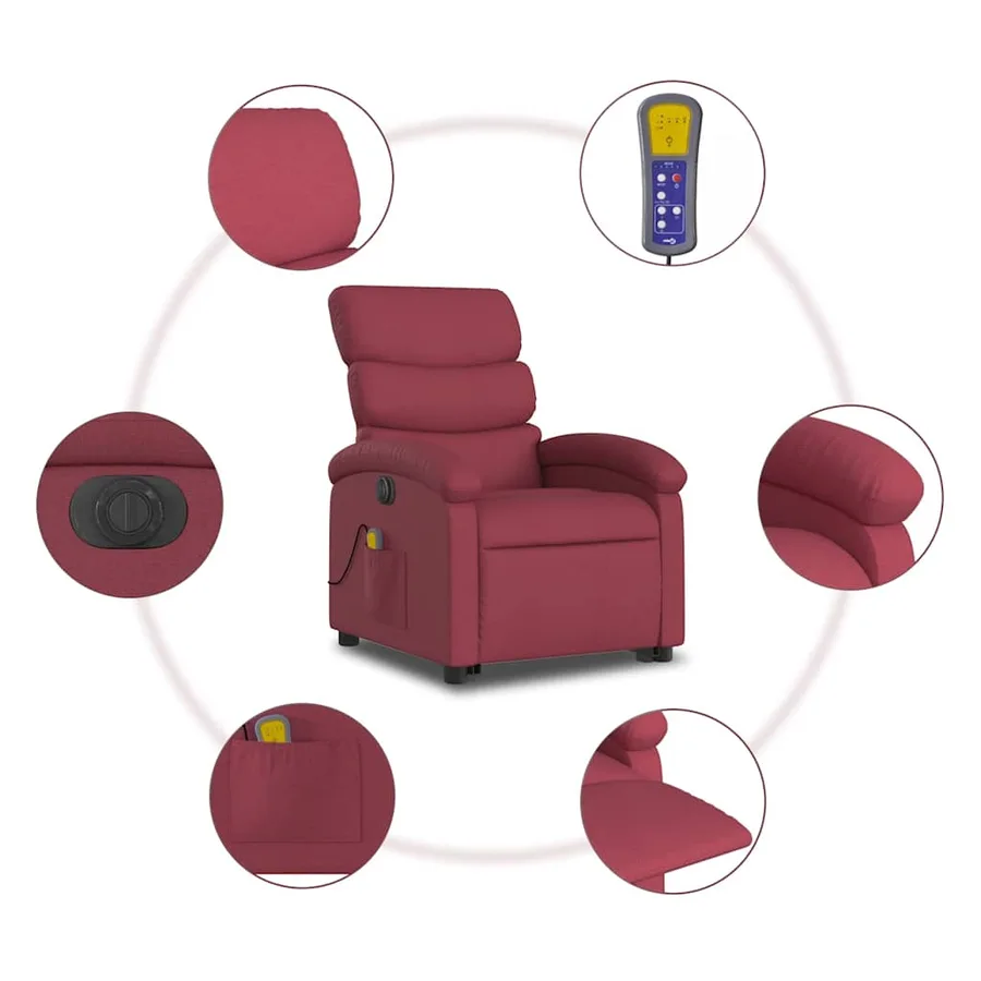 Fauteuil inclinable de massage électrique Rouge bordeaux Tissu - 8