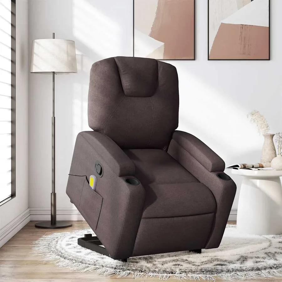 Fauteuil inclinable de massage Marron foncé Tissu - 15