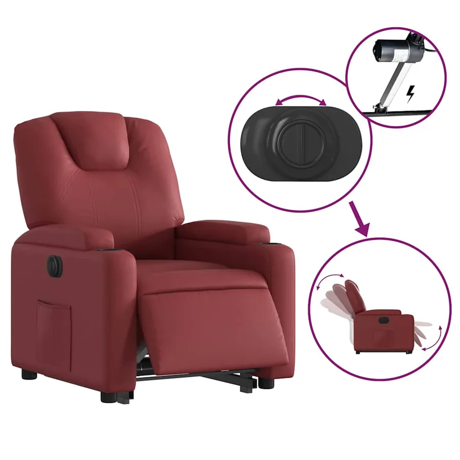 Fauteuil inclinable électrique rouge bordeaux similicuir - 6