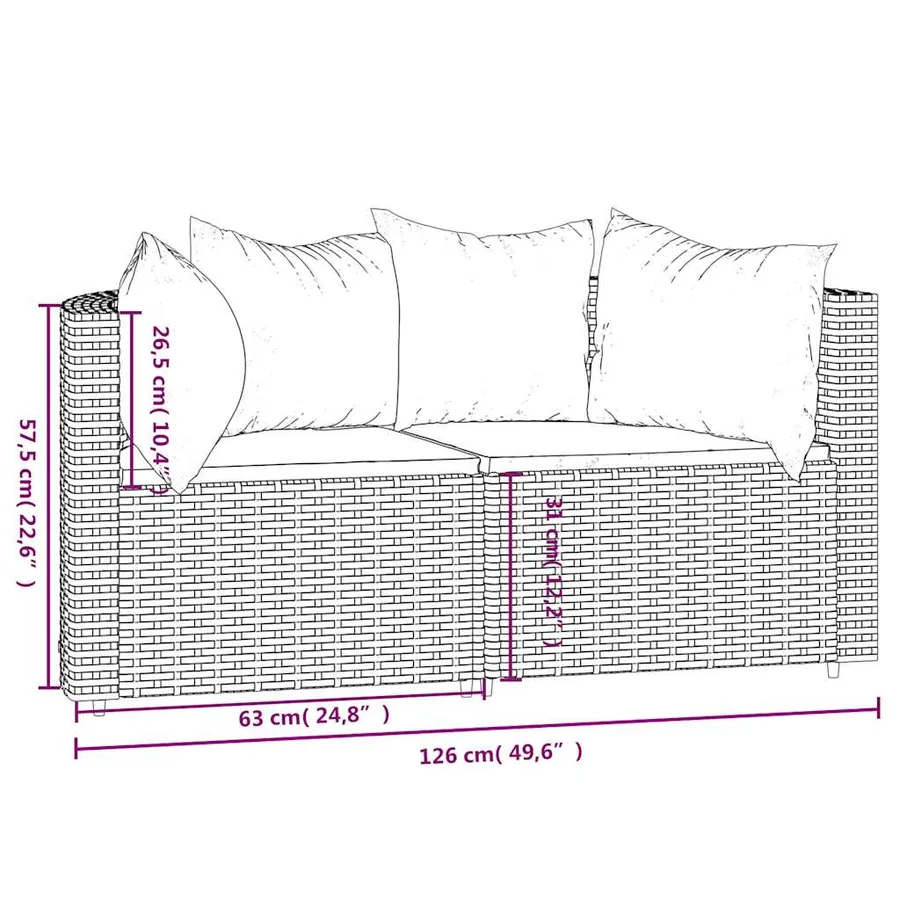 Canapés d'angle de jardin et coussins 2 pcs gris résine tressée - 9