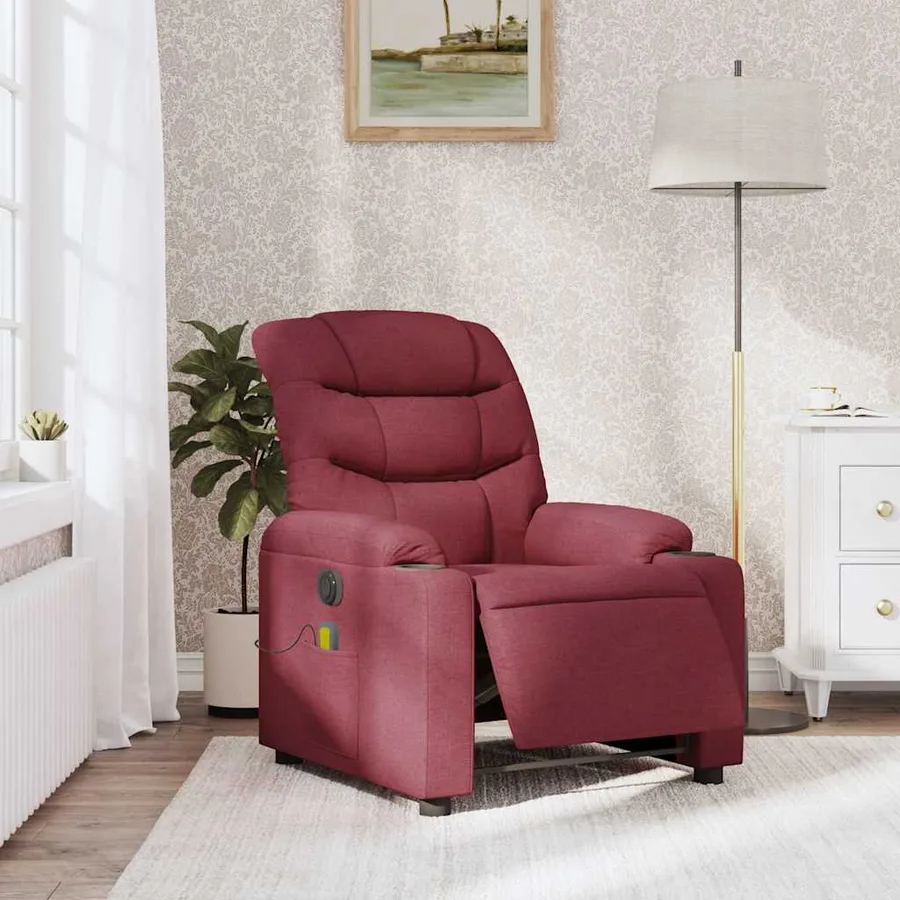 Fauteuil de massage inclinable électrique Rouge bordeaux Tissu - 16
