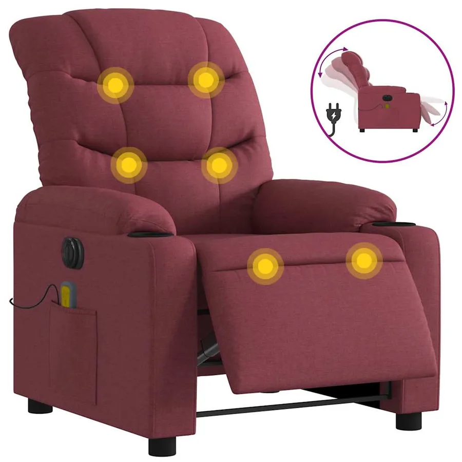 Fauteuil de massage inclinable électrique Rouge bordeaux Tissu - 2