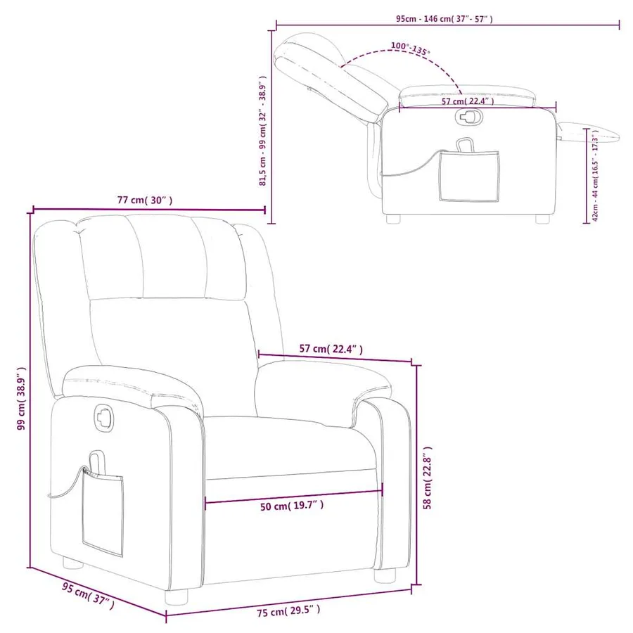 Fauteuil de massage inclinable noir similicuir - 12