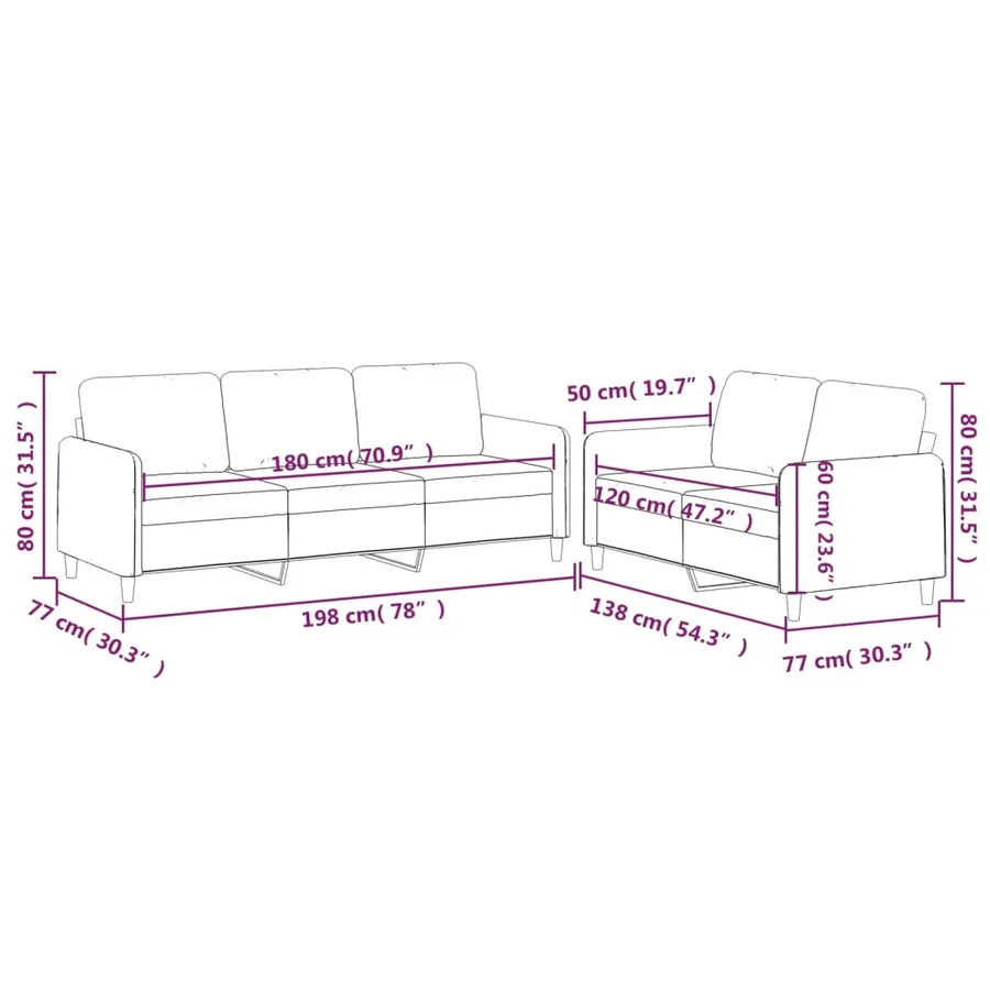 Ensemble de canapés 2 pcs avec coussins Gris foncé Tissu - 7