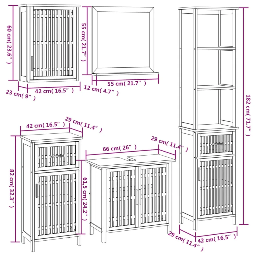 Ensemble de meubles de salle de bain 5 pcs bois massif de noyer - 11