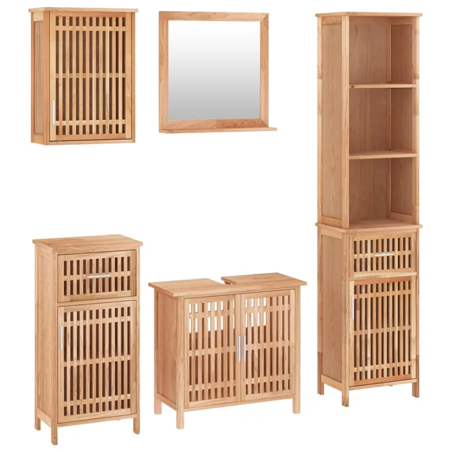 Ensemble de meubles de salle de bain 5 pcs bois massif de noyer - 2