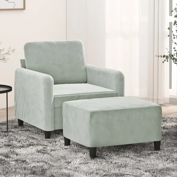 Fauteuil avec repose-pied Gris clair 60 cm Velours