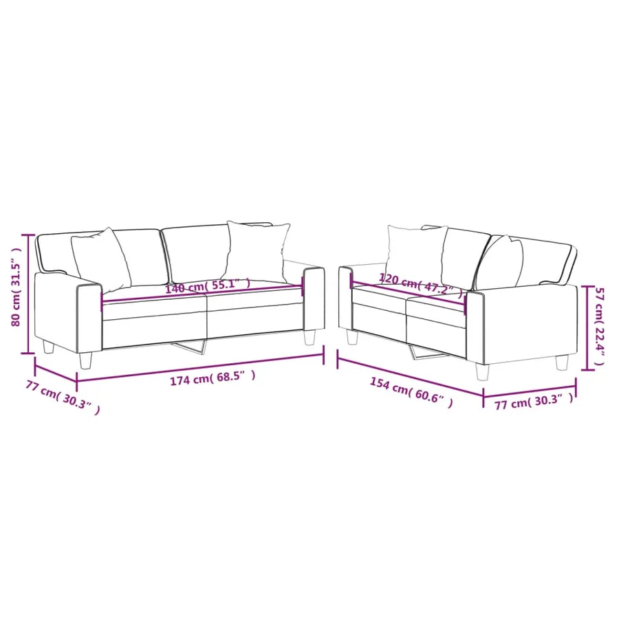 Ensemble de canapés 2 pcs avec coussins gris similicuir - 8