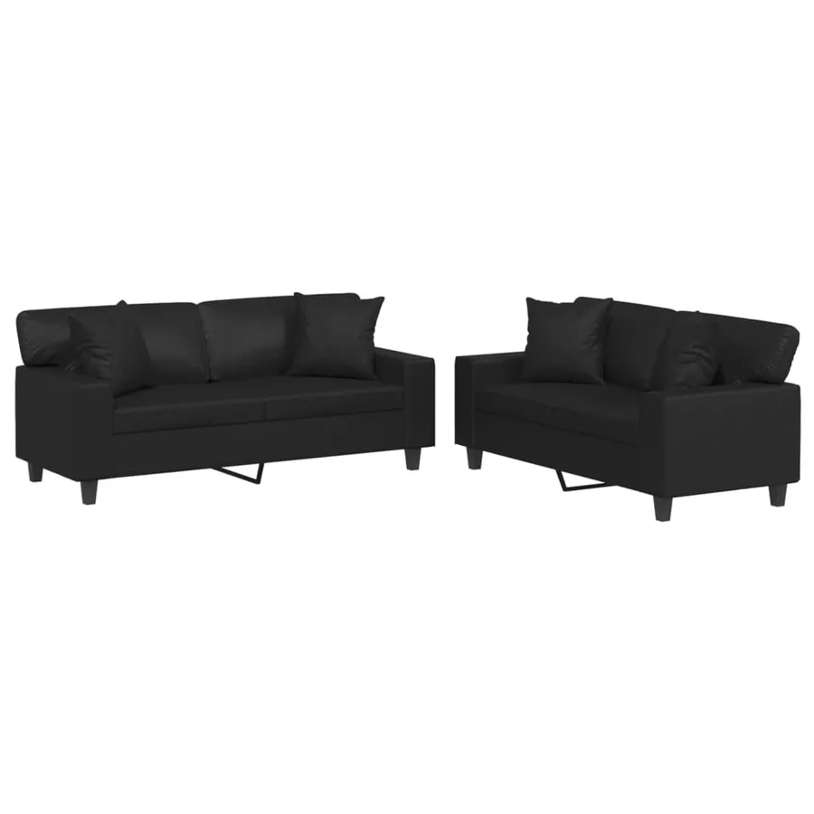Ensemble de canapés 2 pcs avec coussins noir similicuir - 2