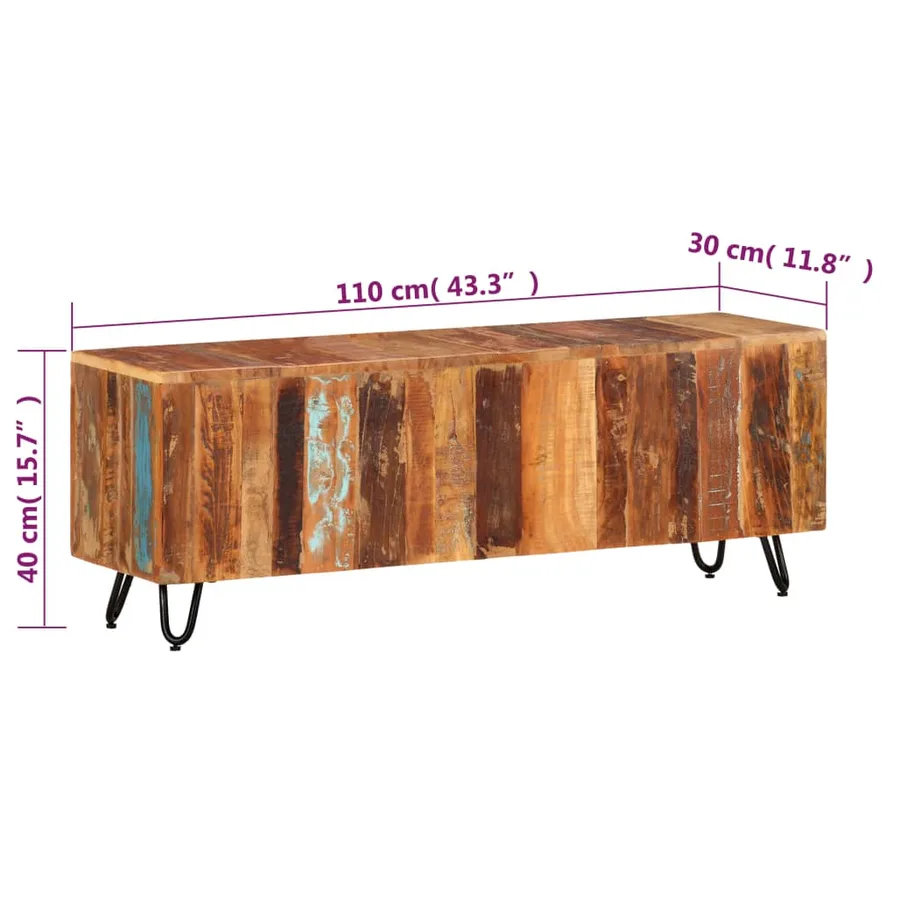 Meuble TV 110x30x40 cm Bois massif de récupération - 6