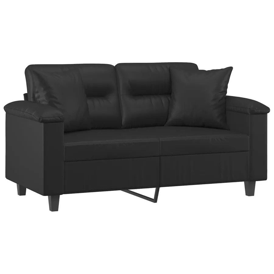 Canapé 2 places avec oreillers décoratifs noir 120cm similicuir - 3