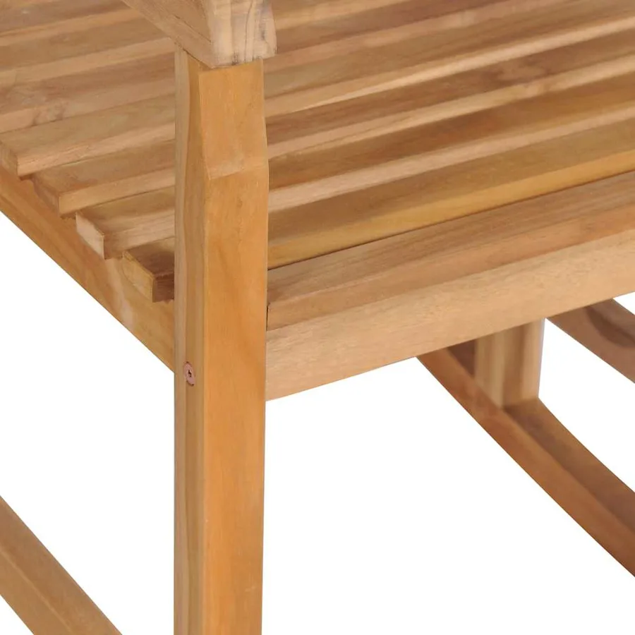 Chaise à bascule avec coussin noir Bois de teck solide - 8