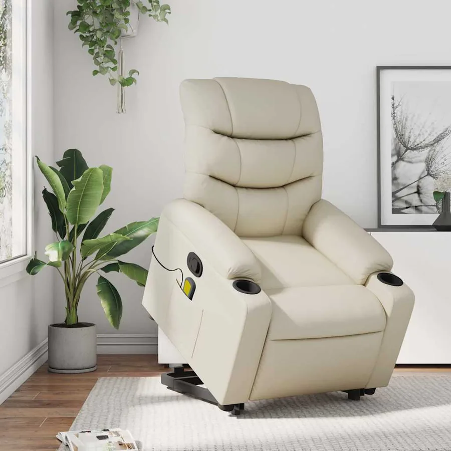 Fauteuil inclinable de massage Crème Similicuir - 16