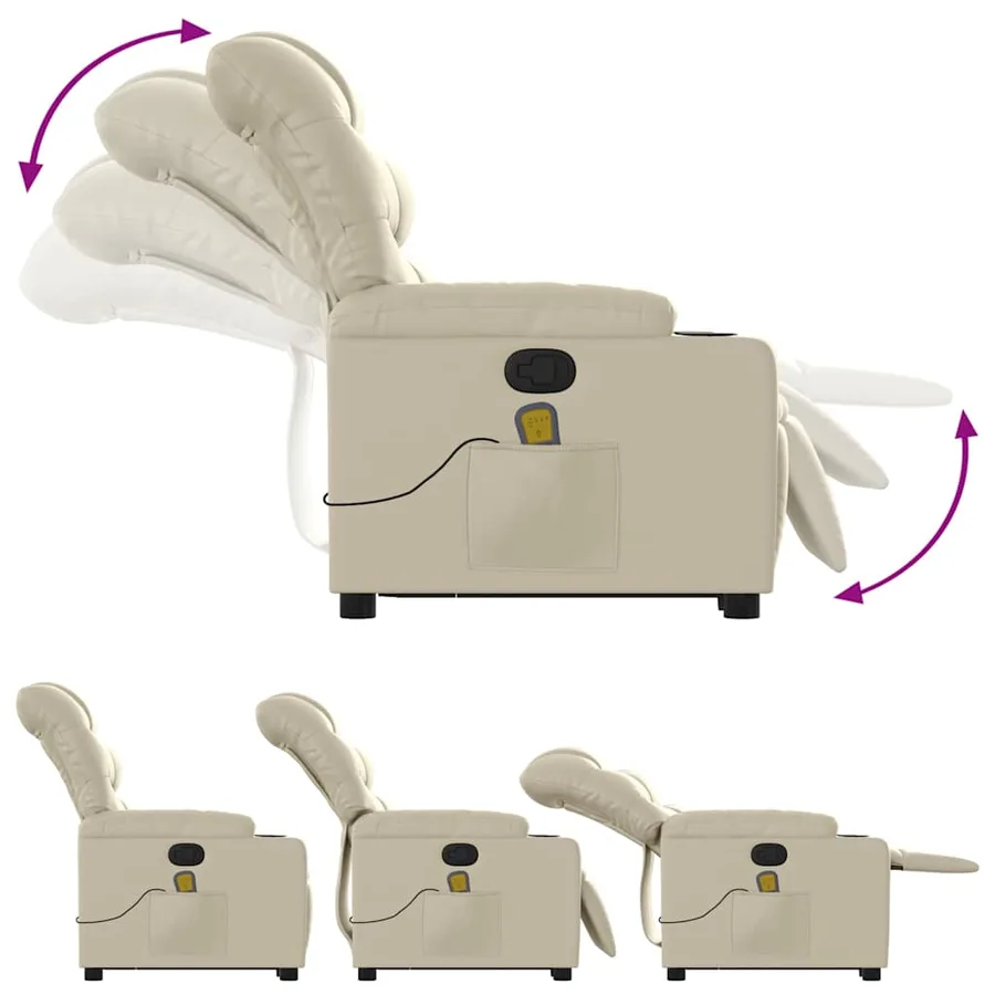 Fauteuil inclinable de massage Crème Similicuir - 7