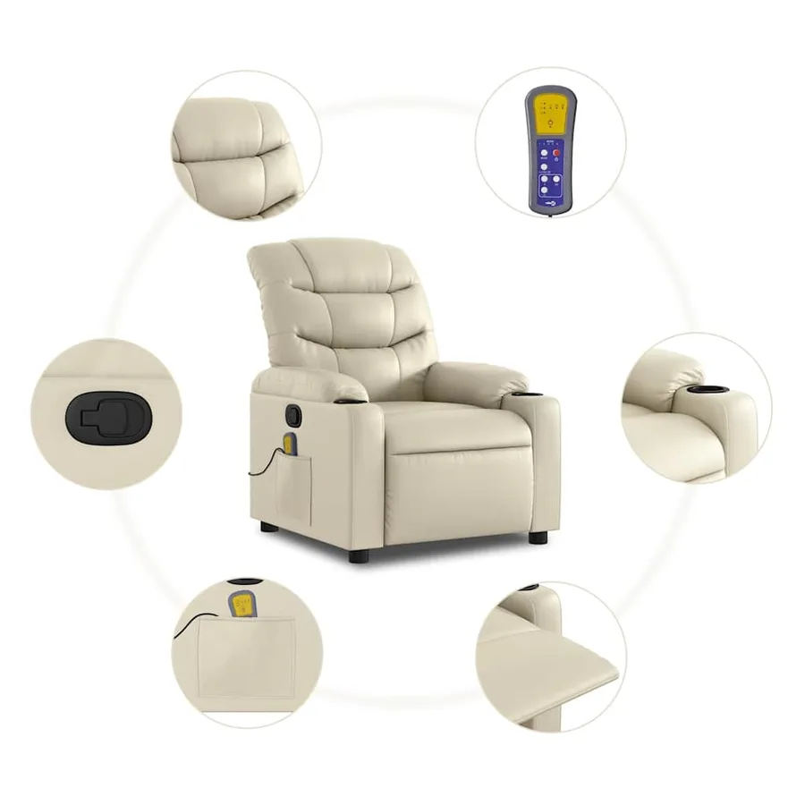 Fauteuil inclinable de massage Crème Similicuir - 6