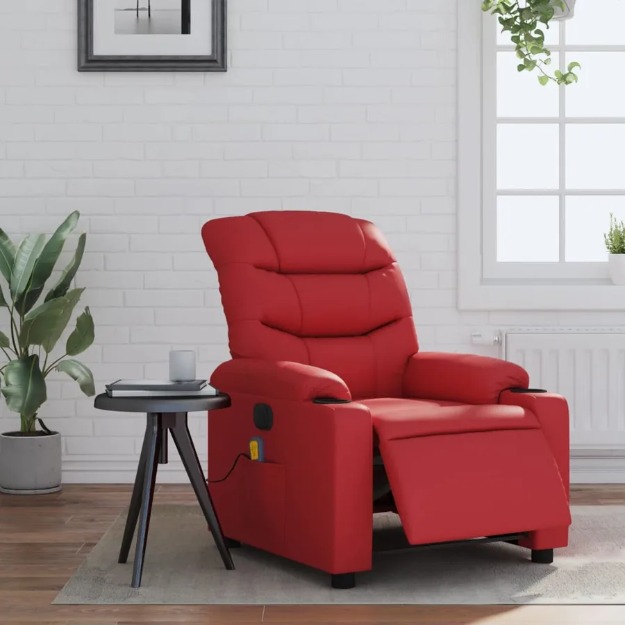 Fauteuil de massage inclinable électrique rouge similicuir - 15