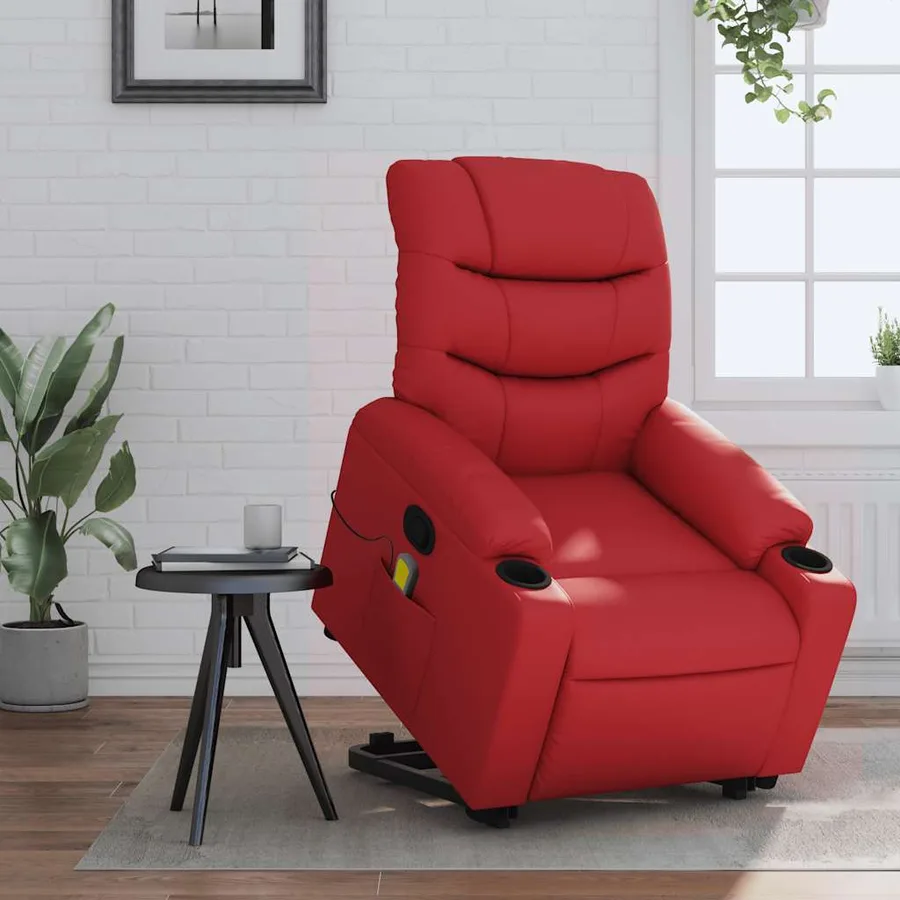 Fauteuil inclinable de massage Rouge Similicuir - 16