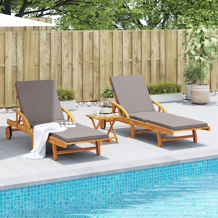 Chaises longues lot de 2 avec table bois massif d'acacia - 3