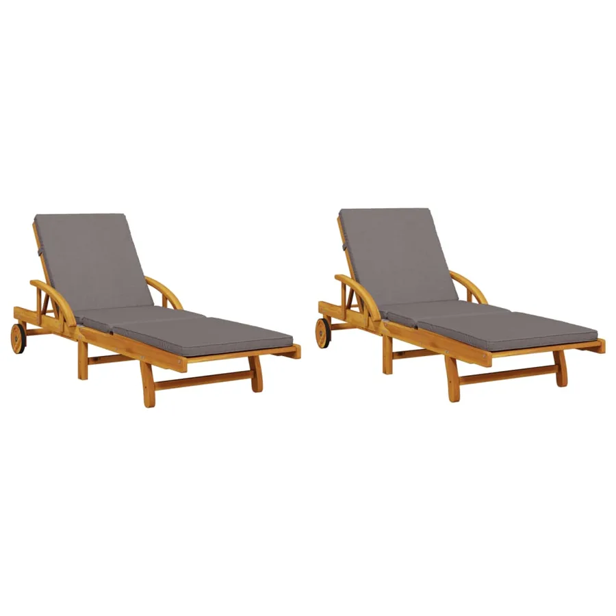 Chaises longues lot de 2 avec table bois massif d'acacia - 4