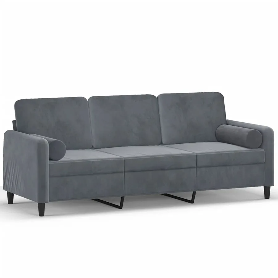 Canapé 3 places avec oreillers gris foncé 180 cm velours - 2