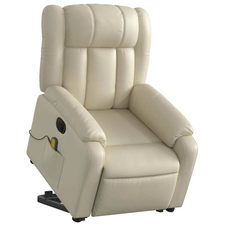 Fauteuil inclinable de massage électrique crème similicuir - 3