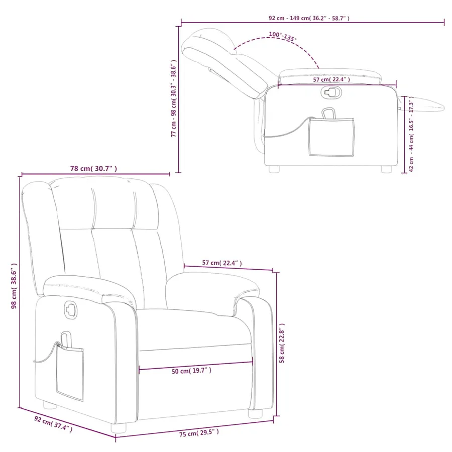 Fauteuil de massage inclinable Gris foncé Tissu - 13