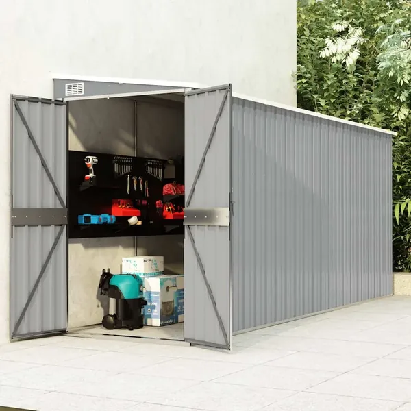 Abri de jardin mural Gris 118x382x178 cm Acier galvanisé