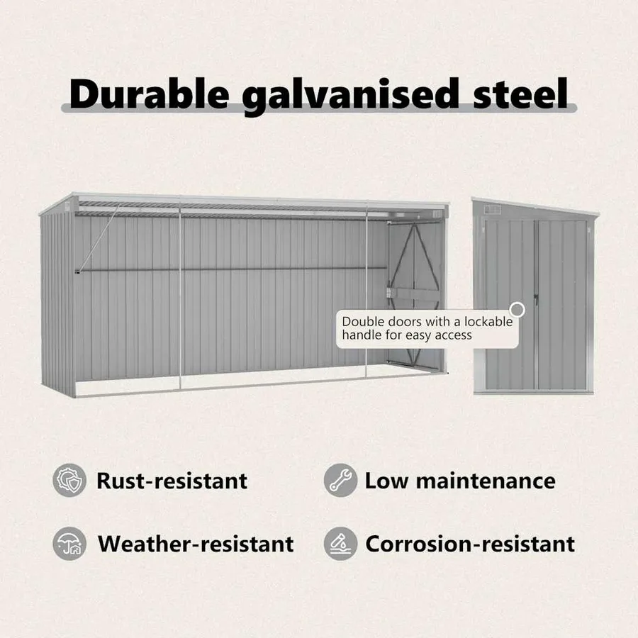 Abri de jardin mural Gris 118x382x178 cm Acier galvanisé - 8