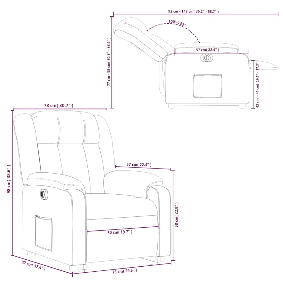 Fauteuil inclinable électrique cappuccino similicuir - 17