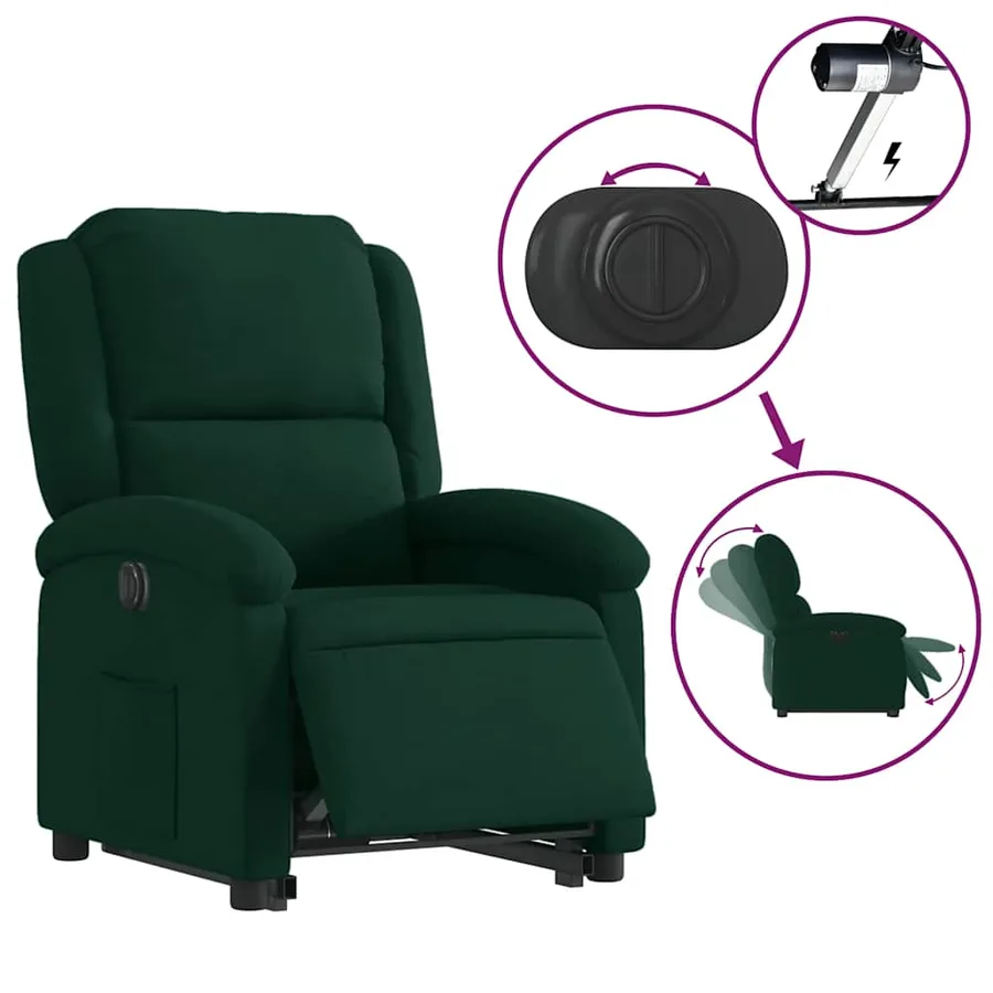 Fauteuil inclinable électrique vert foncé velours - 6