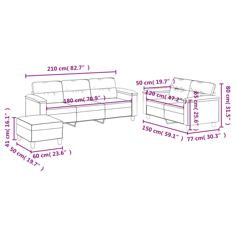 Ensemble de canapés 3 pcs coussins gris clair tissu microfibre - 9