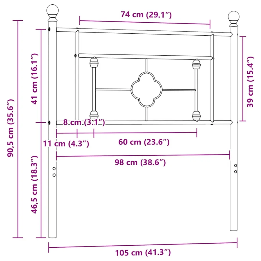 Tête de lit de remplacement métal noir 100 cm - 8