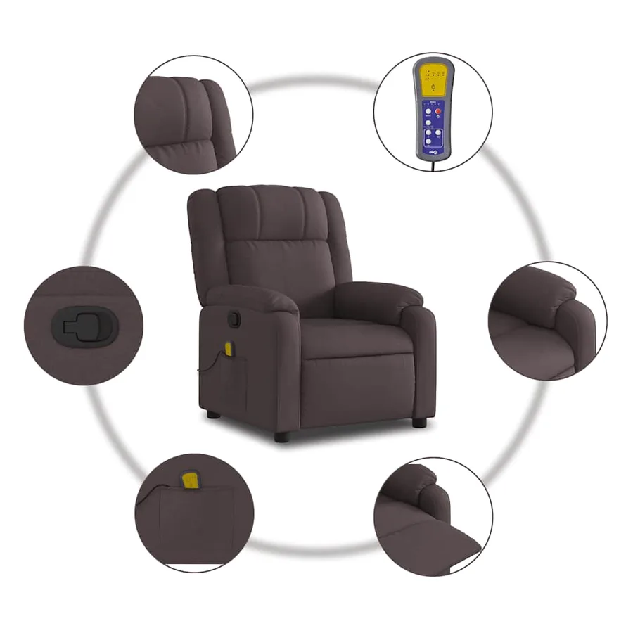 Fauteuil de massage inclinable Marron foncé Tissu - 6
