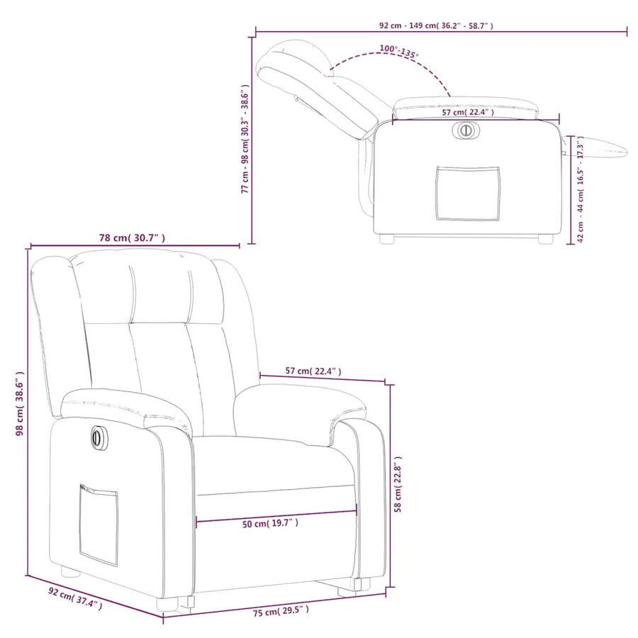 Fauteuil inclinable électrique rouge bordeaux tissu - 17