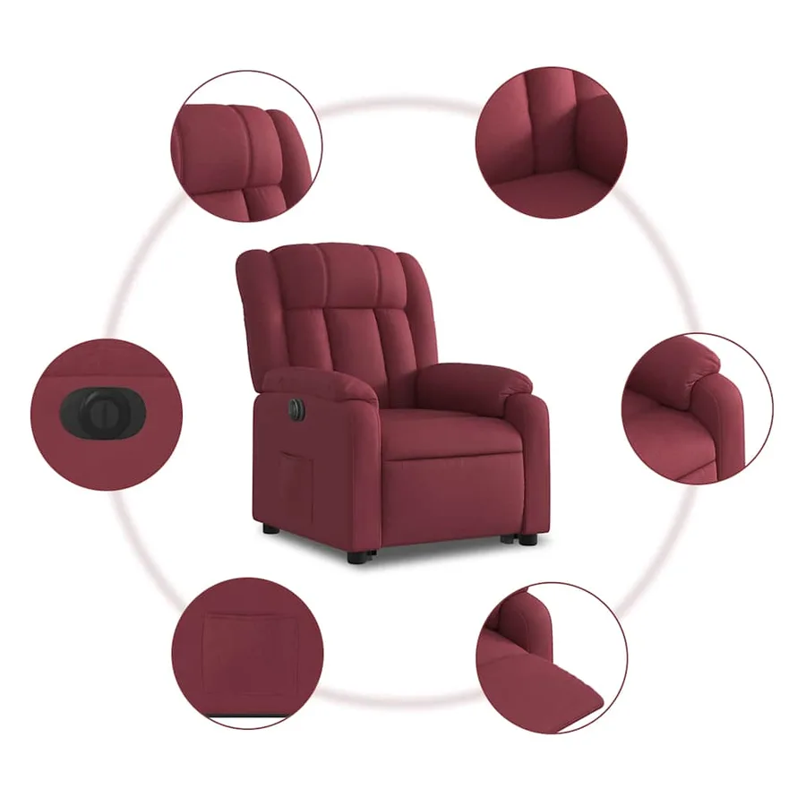 Fauteuil inclinable électrique rouge bordeaux tissu - 8