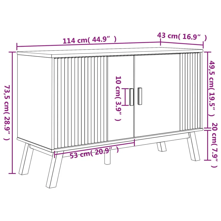 Buffet OLDEN blanc et marron 114x43x73,5 cm bois massif de pin - 13