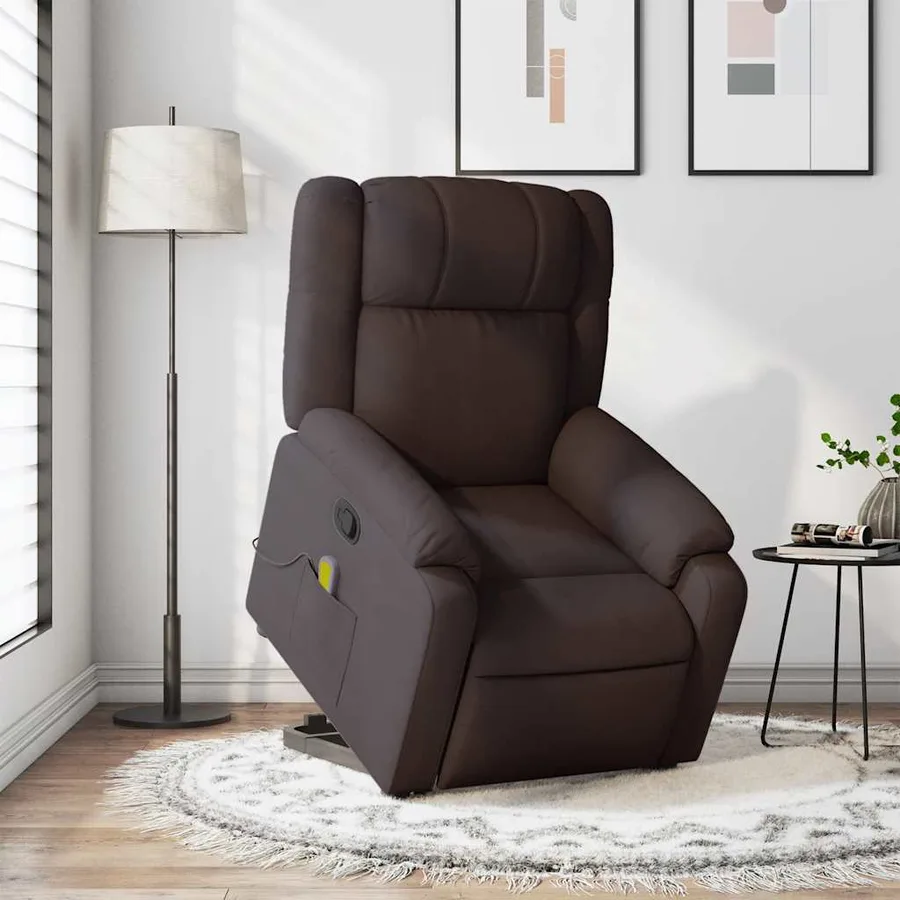 Fauteuil inclinable de massage Marron foncé Tissu - 15