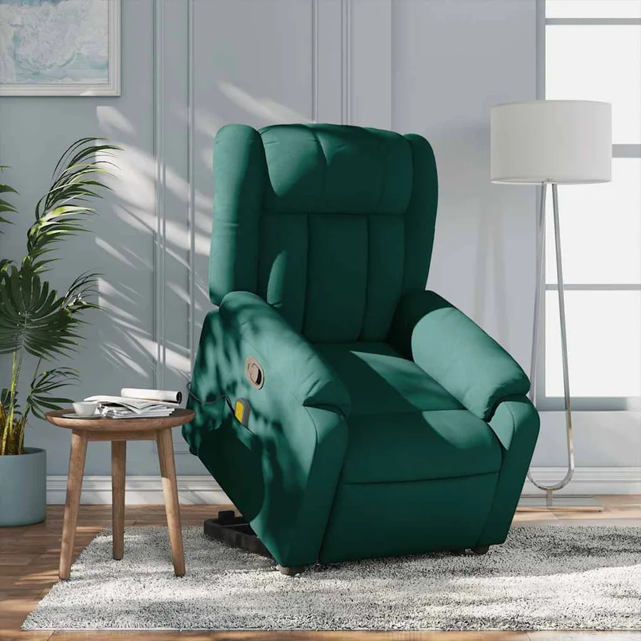 Fauteuil inclinable de massage Vert foncé Tissu - 16