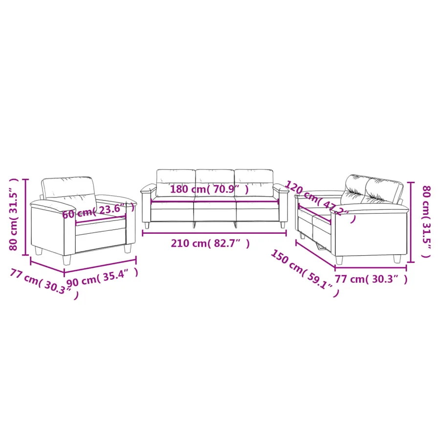Ensemble de canapés 3 pcs avec coussins crème tissu microfibre - 8