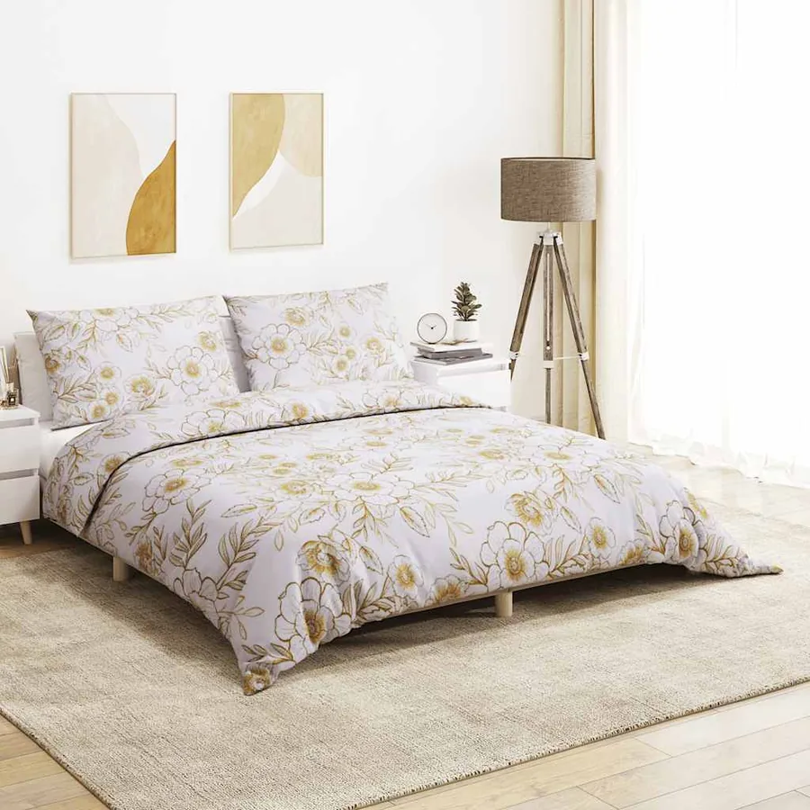 Ensemble de housse de couette blanc et marron 155x220 cm Coton